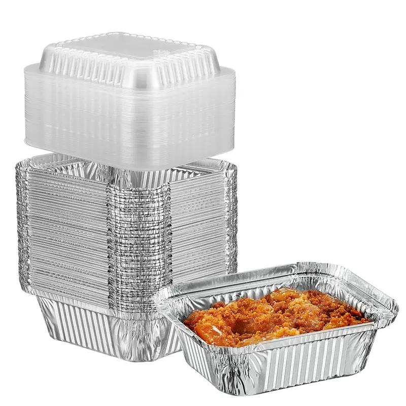 1 Lb Capacity Disposable 5X4 Takeout Foil Pans With Clear Dome Lids (50-Pack) 1