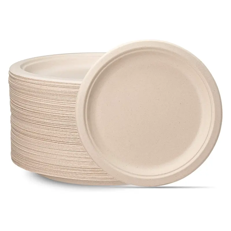 10-Inch Unbleached Brown Compostable Sugarcane Plates – Heavy-Duty, 500-Count 1