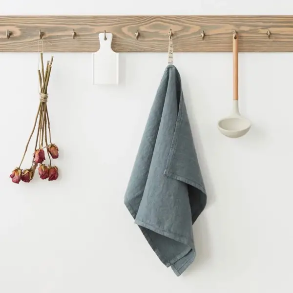 100% Linen Tea Towel In Blue Fog – Absorbent & Decorative 1