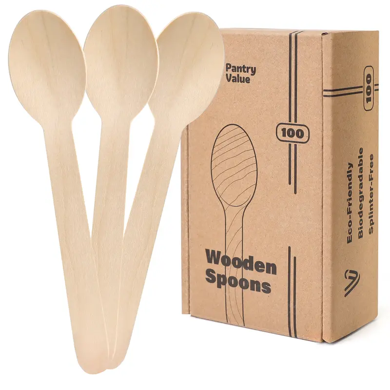 100-Pack Organic Bamboo Spoons – Single-Use & Compostable 1