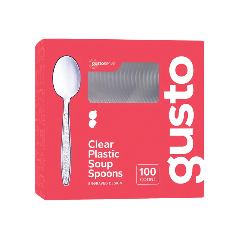 1000-Pack Engraved Heavy-Duty Clear Plastic Soup Spoons 1