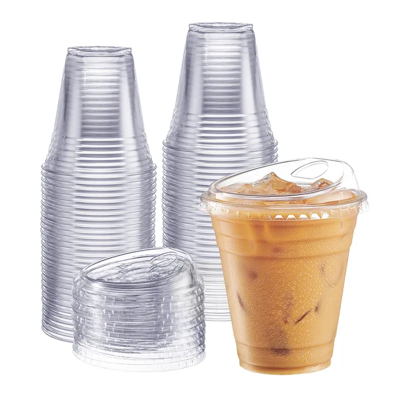 12 Oz Crystal Clear Plastic Cups With Strawless Sip Lids – 100 Count 1