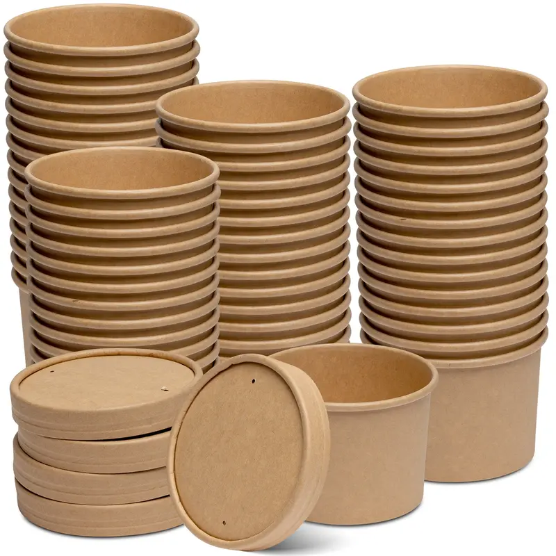12 Oz Kraft Vented Soup Bowls – 50 Count Disposable Takeout Packaging 1