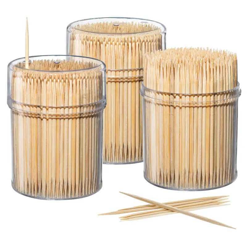 1500-Count Bamboo Toothpick Set – Divided Into 3 Reusable Storage Bottles, Round & Double-Pointed 1