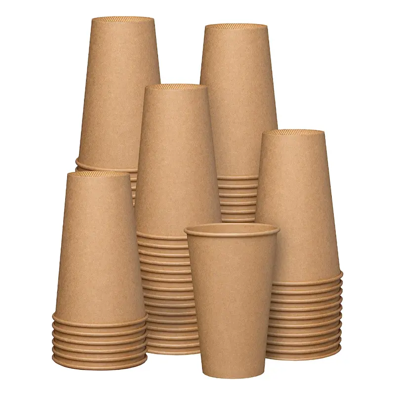 16 Oz Tall Unbleached Kraft Coffee Cups – 100-Count Compostable Hot Drink Cups 1