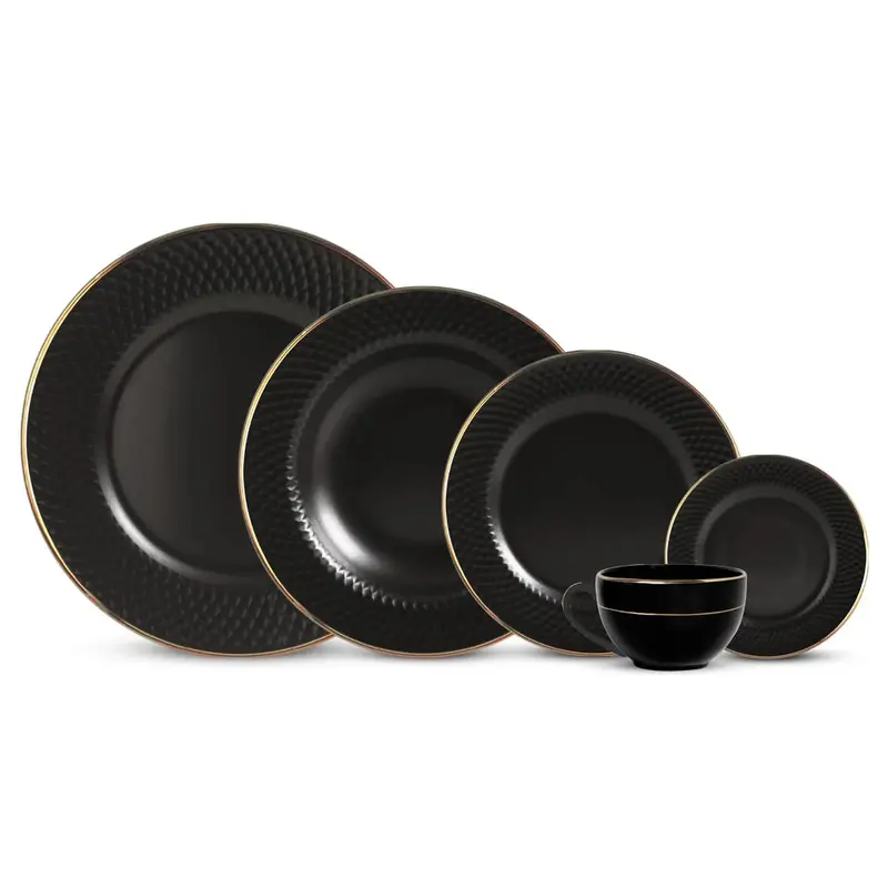 20-Piece Black-And-Gold Rimmed Dinnerware Set – Split Collection 1
