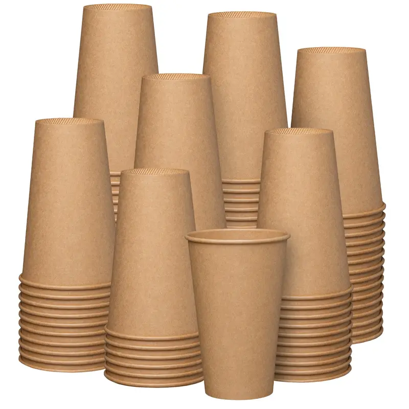200-Pack 16 Oz Unbleached Kraft Hot Cups – Natural-Finish Disposable Coffee Cups 1