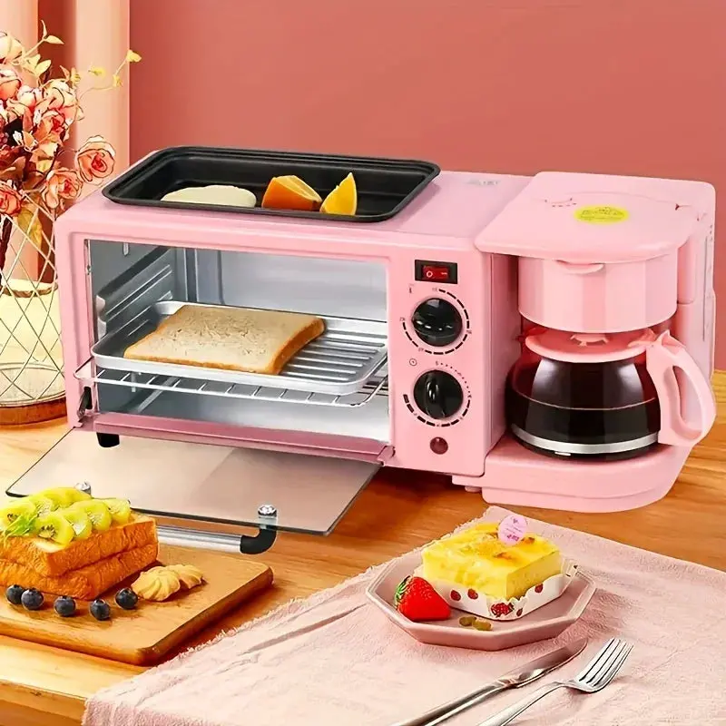 3-In-1 Breakfast Station: Electric Oven, Drip Coffee Maker, And Nonstick Fry Pan Combo 1