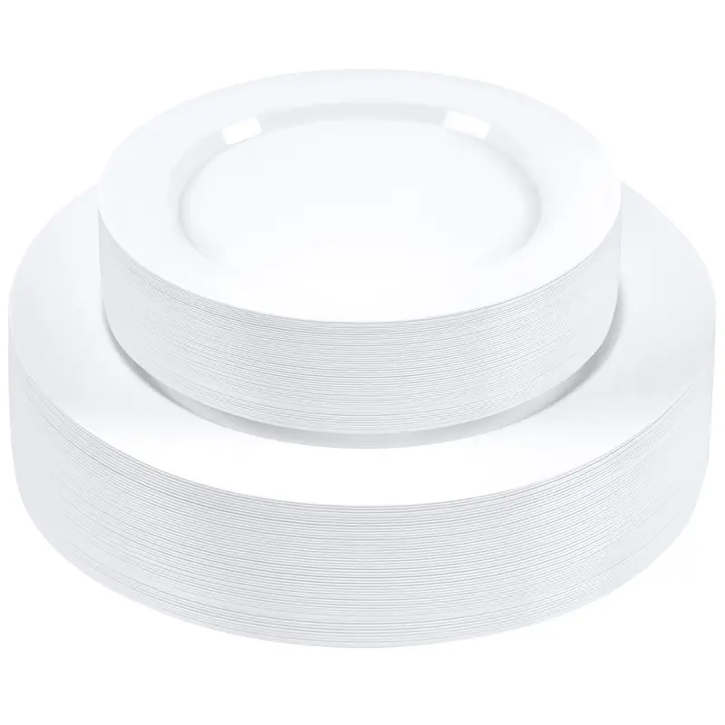 300-Piece White Rectangular Disposable Plate Set: 10.25" Dinner + 7.5" Salad Plates 1