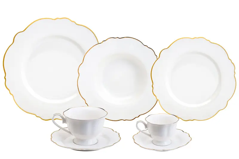 42-Piece White Porcelain Dinner Set 'Maldivas' With Gold Trim 1