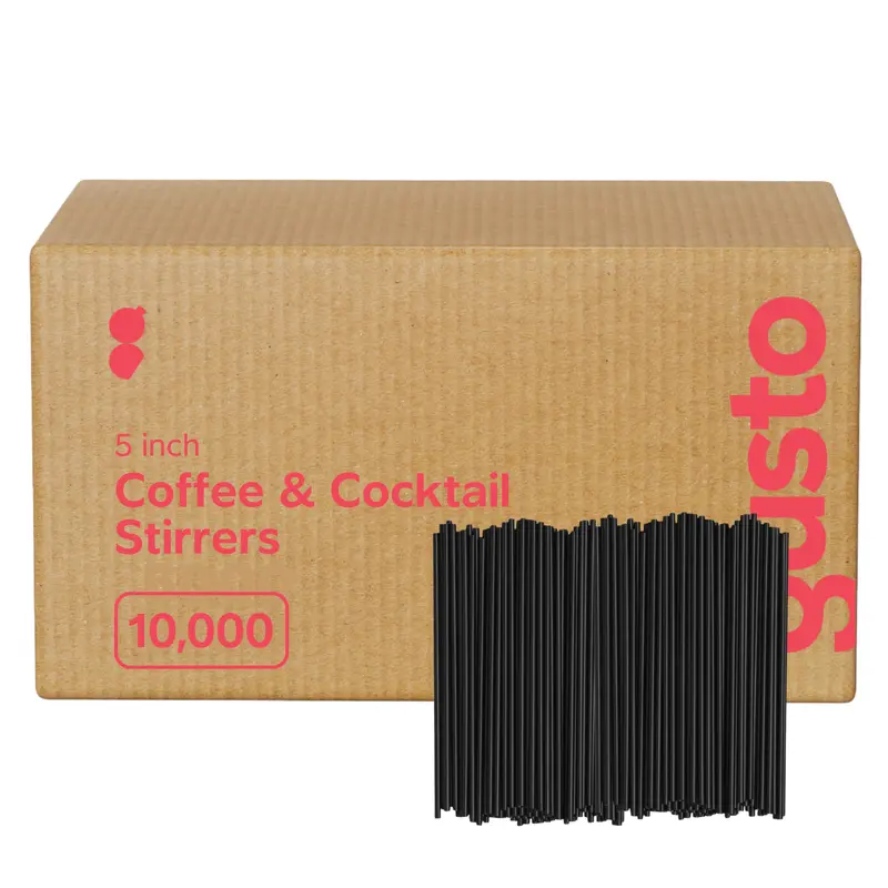 5-Inch Black Plastic Stirrers & Cocktail Straws – 10,000-Count Disposable Sip Sticks 1