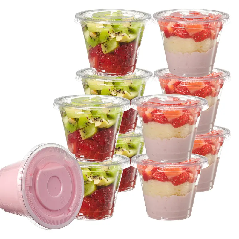 50-Pack 9 Oz Clear Plastic Cups With Flat Lids (No Hole) 1