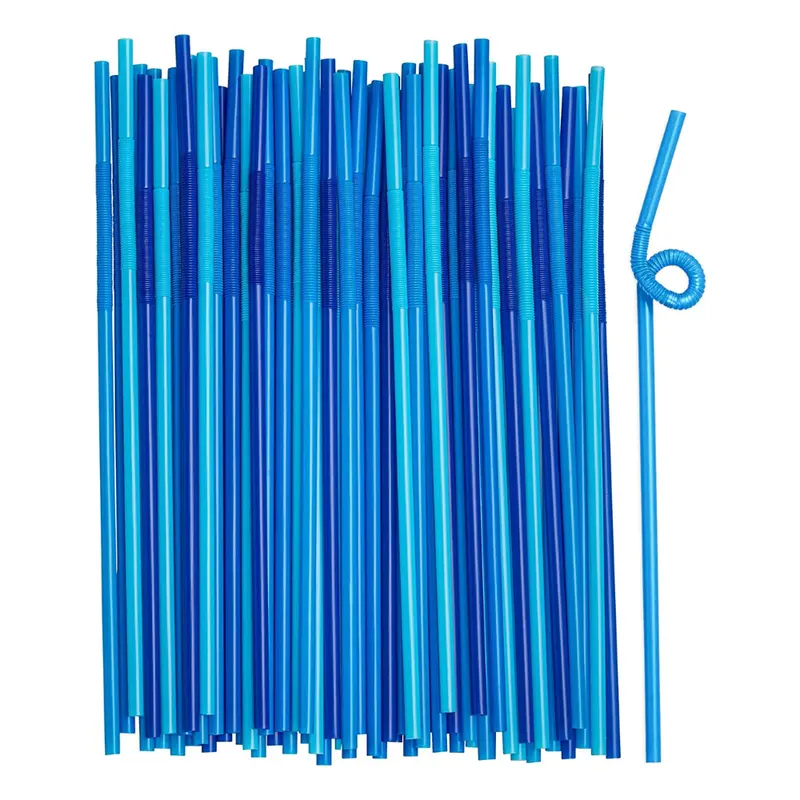 6000-Pack Flexible 10-Inch Blue & Silver Plastic Drinking Straws 1