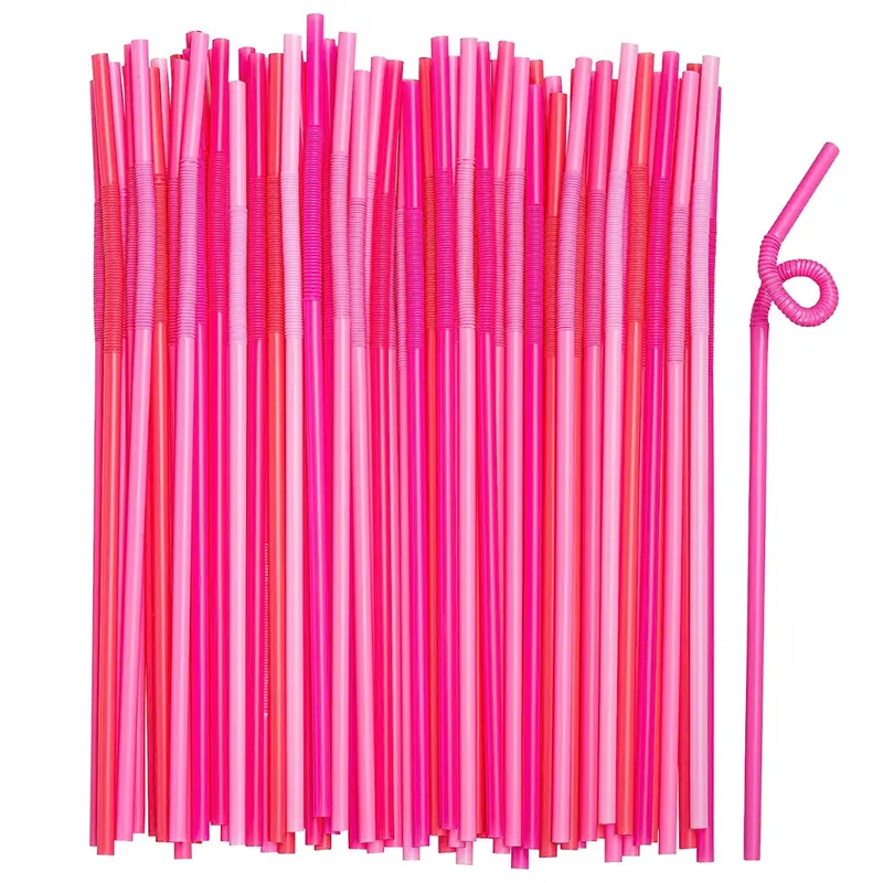 6000-Pack Flexible 10-Inch Pink & Silver Plastic Drinking Straws 1