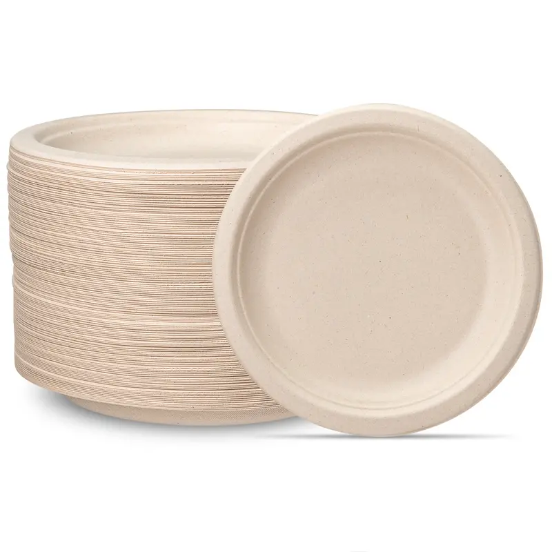 7-Inch Brown Sugarcane Plates – 125-Count Lightweight Yet Durable Compostable Dinnerware 1