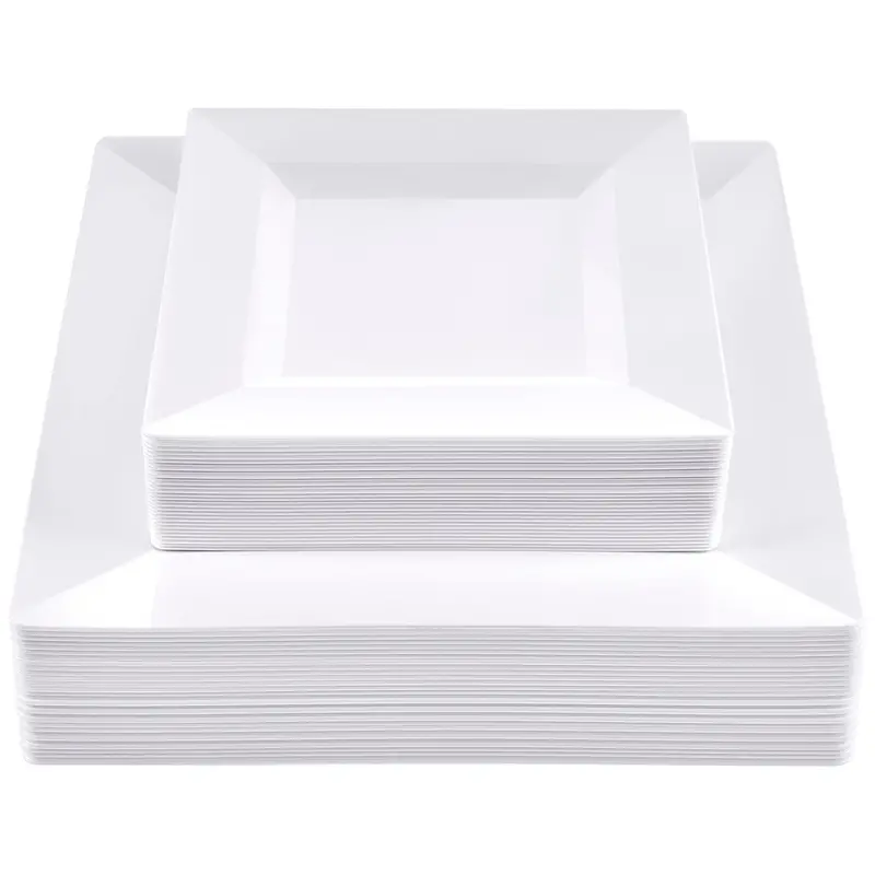 9.5-Inch Dinner + 6.5-Inch Salad Plates Combo – 60-Count Premium Square Disposable Plastic Plate Set 1