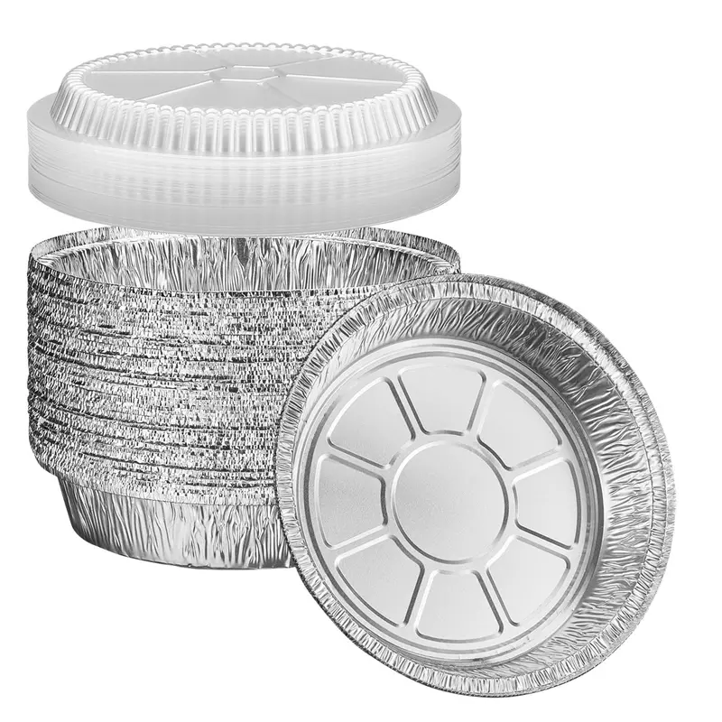 9 Inch Round Disposable Aluminum Foil Pans With Clear Dome Lids (50-Pack) 1
