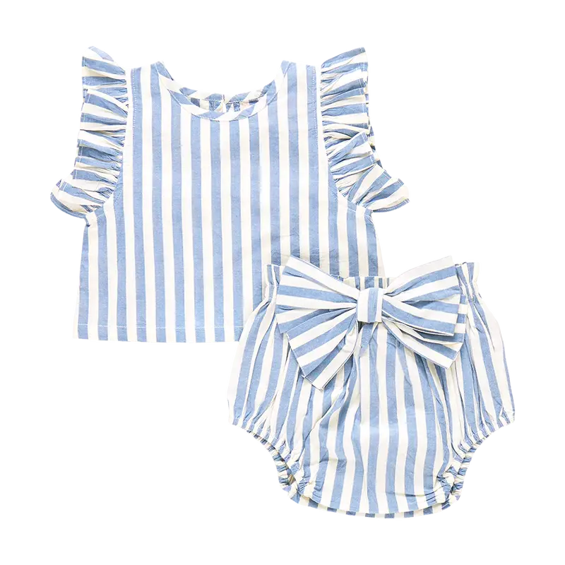 Abigail Blue Stripe 2-Piece Outfit For Baby Girls 1