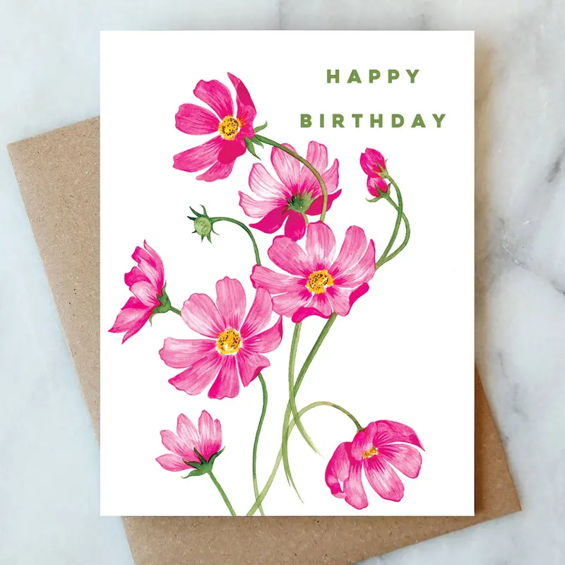 Abigail Jayne Happy Birthday Cosmos Art Print (Botanical Illustration) 1