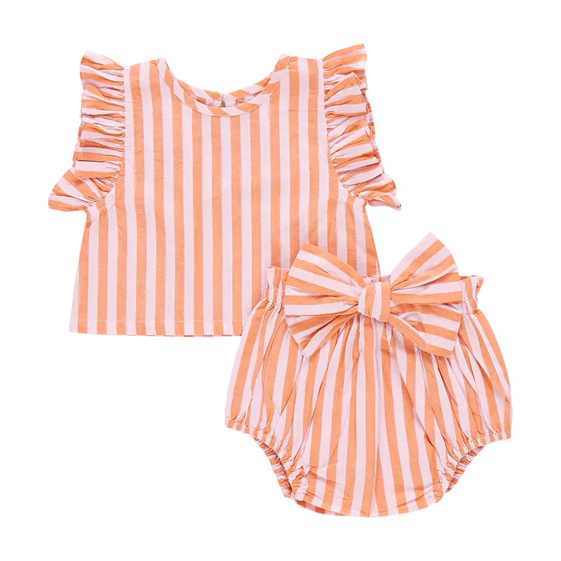 Abigail Orange-Pink Stripe Two-Piece Set For Infant Girls 1