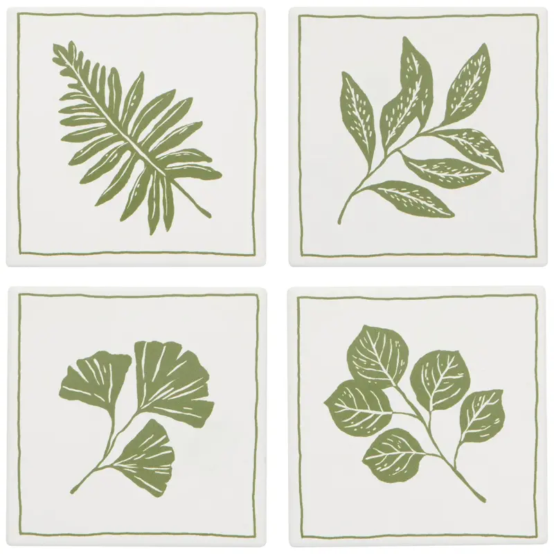 Absorbent Soak-Up Coasters – Fern & Frond Pattern Set 1