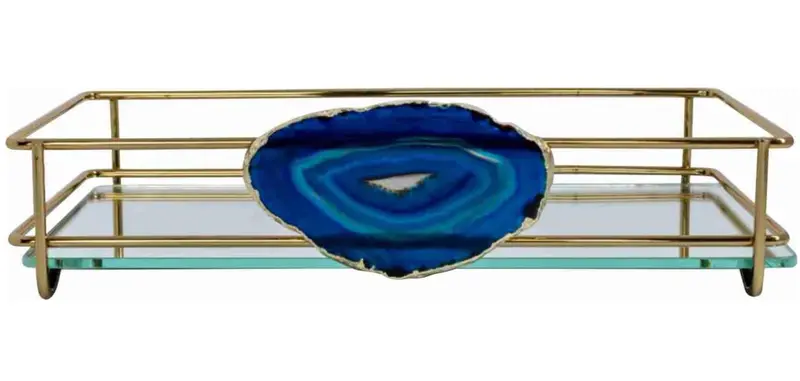 Agata Blue Fence Tray – Gold Accent, 10×20Cm 1