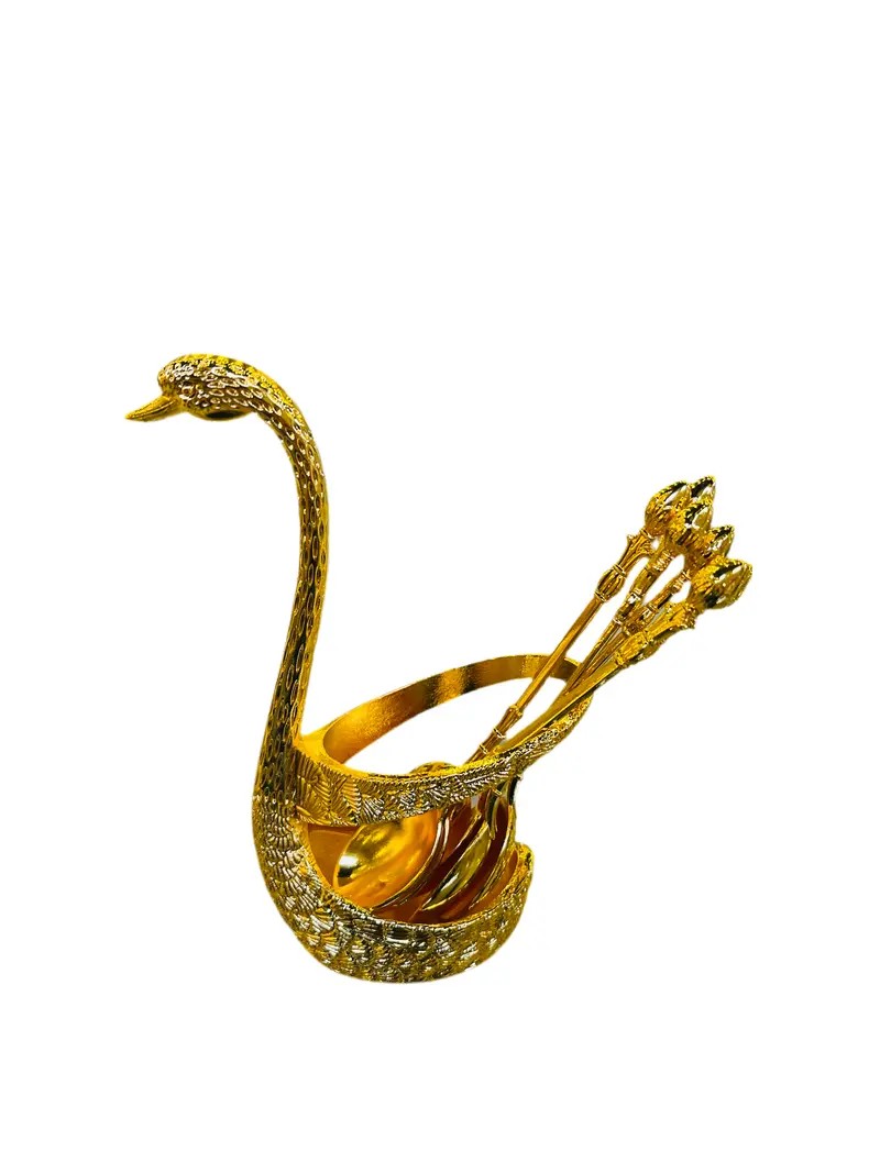 Amelia Swan-Design Gold Metal Spoon Holder With 6 Spoons 1