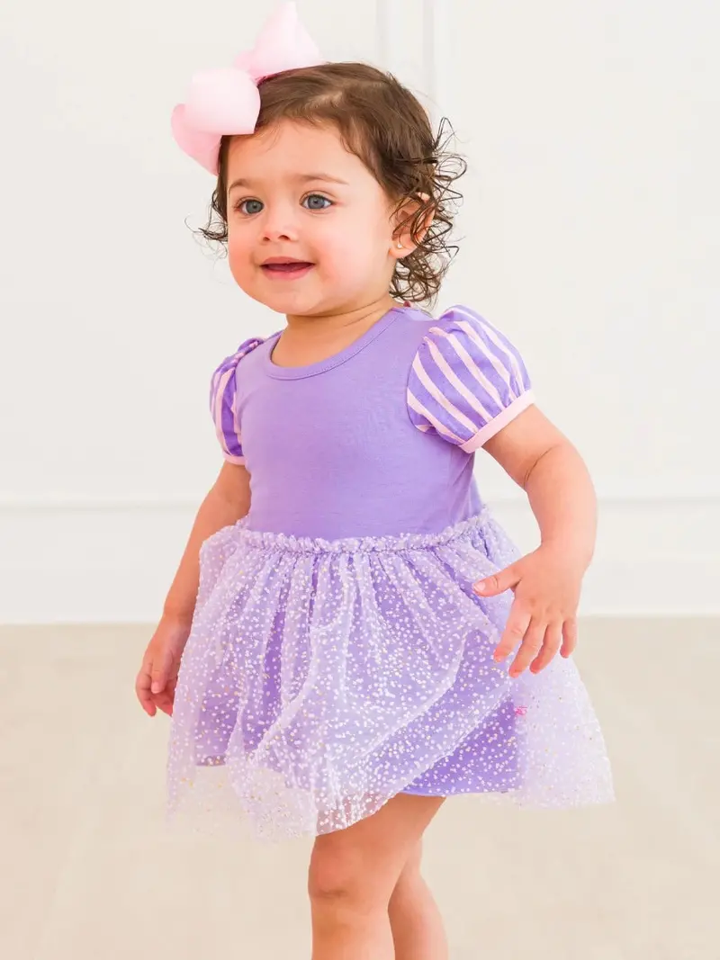 Amethyst Princess Twirl Romper With Bow Accent 1