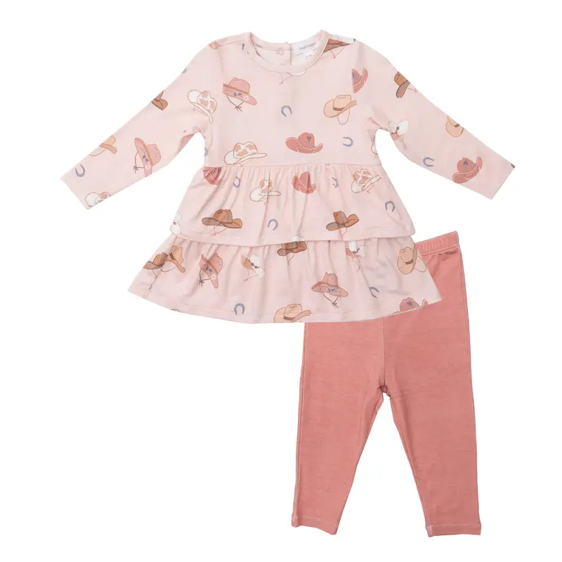 Angel Dear Bamboo Ruffled Dress & Legging Set – Cowboy Hat Print 1
