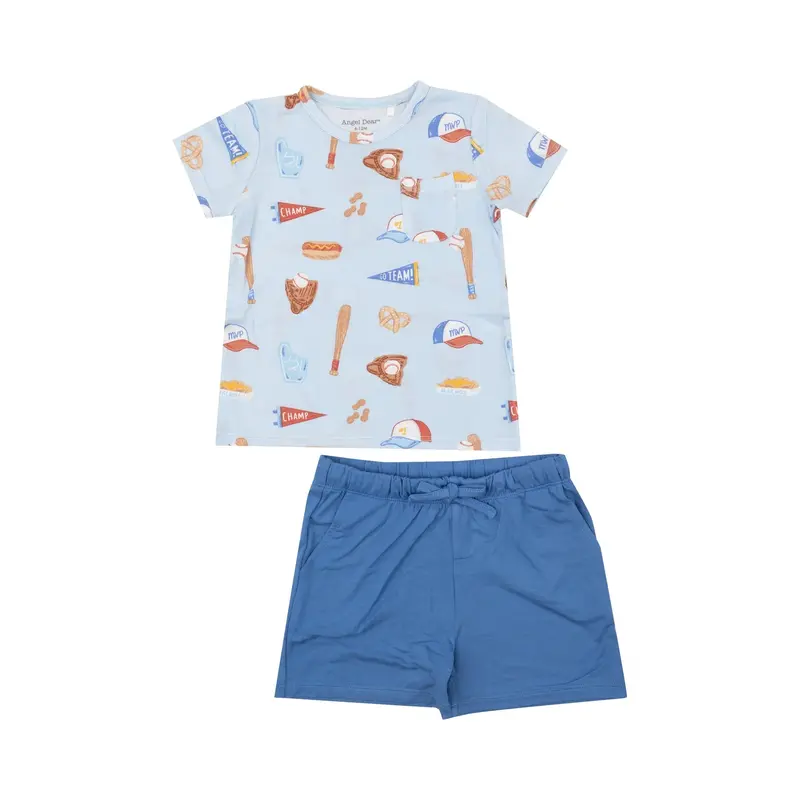 Angel Dear Baseball-Themed Crew Neck Top And Shorts Set 1