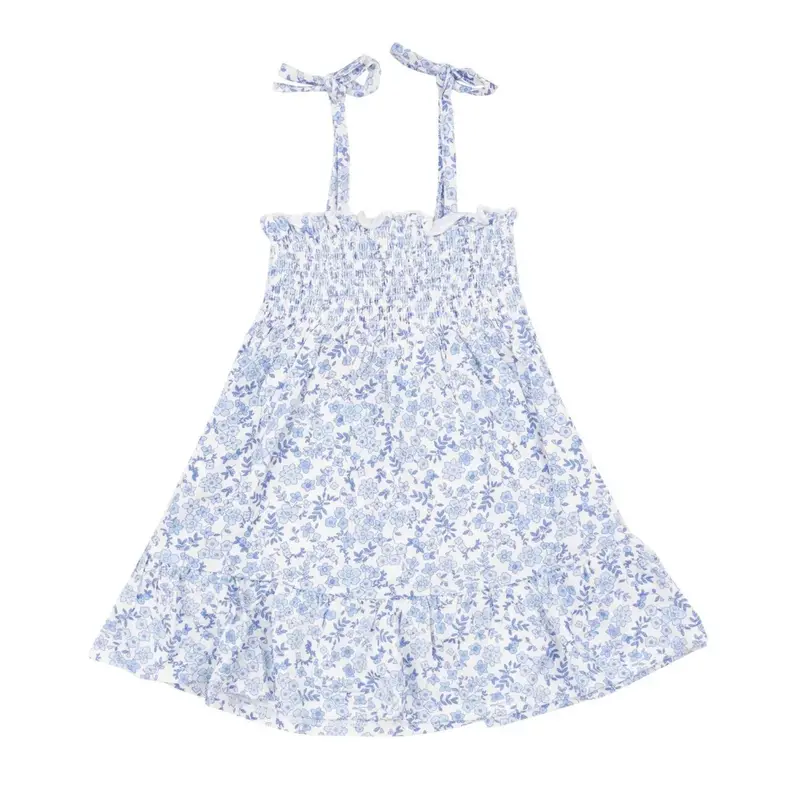 Angel Dear Blue Calico Floral Smocked Sun Dress With Diaper Cover 1