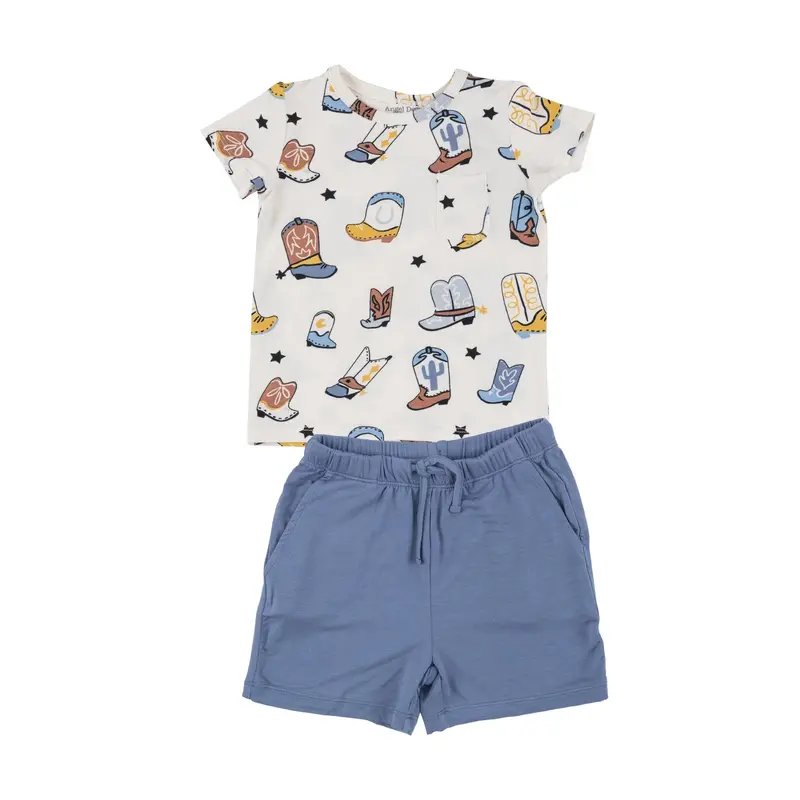 Angel Dear Boots Blue Crew Neck Tee And Shorts Matching Set 1
