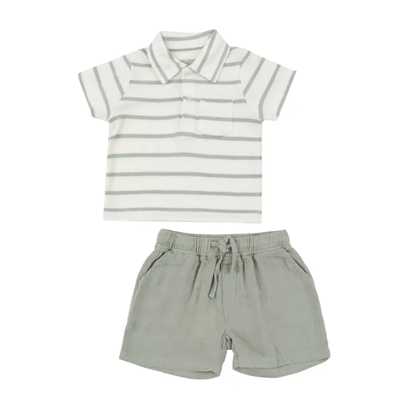 Angel Dear Desert Sage Solid Muslin Polo And Shorts Set 1