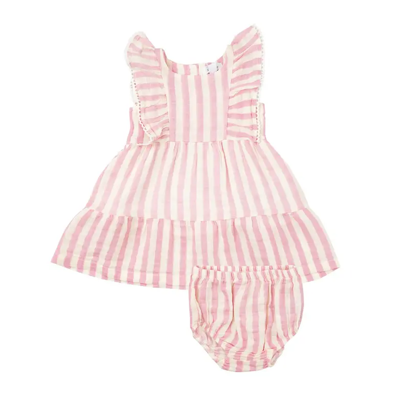 Angel Dear Pink Striped Dress With Picot Trim 1