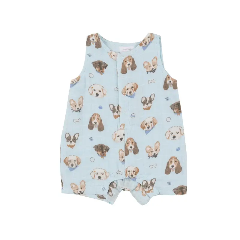 Angel Dear Vintage Puppy Faces Short-Sleeve Romper 1