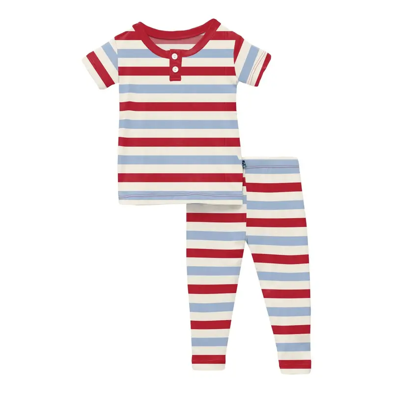Anniversary Balloon Stripe Short-Sleeve Henley Pajama Set 1