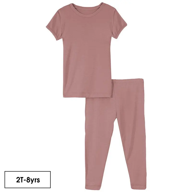 Antique Pink Short Sleeve Solid Pajama Set 1