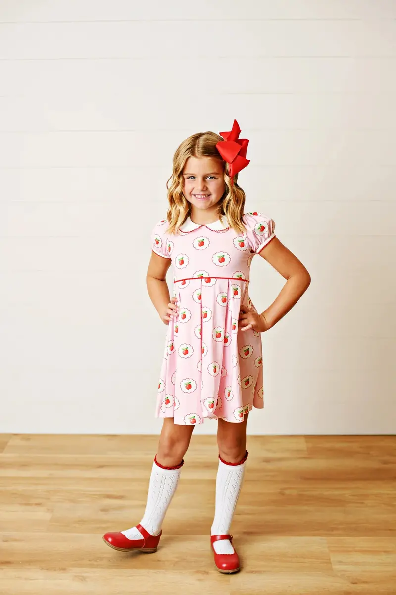 Apple-Print Proper Dress For Babies 1