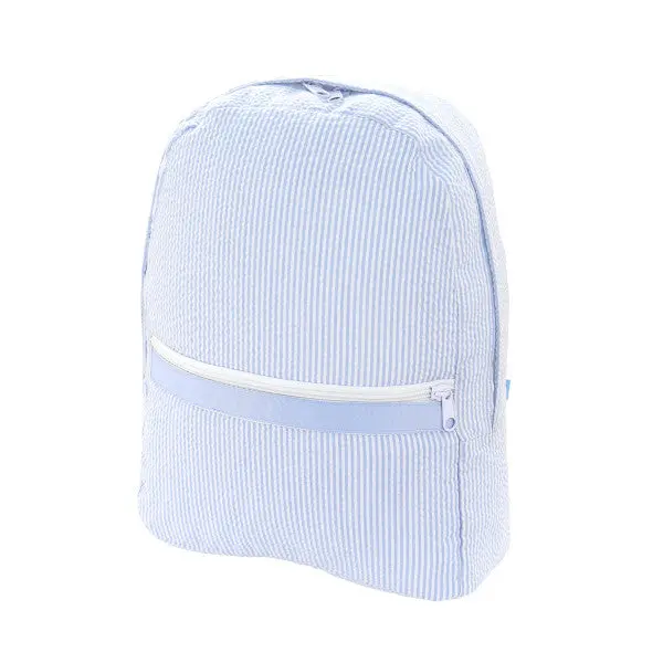 Baby Blue Seersucker Medium Backpack 1