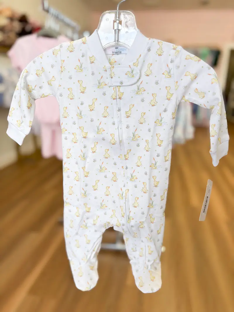 Baby Loren Ducks-In-The-Pond Pima Cotton Zip-Front Footie 1