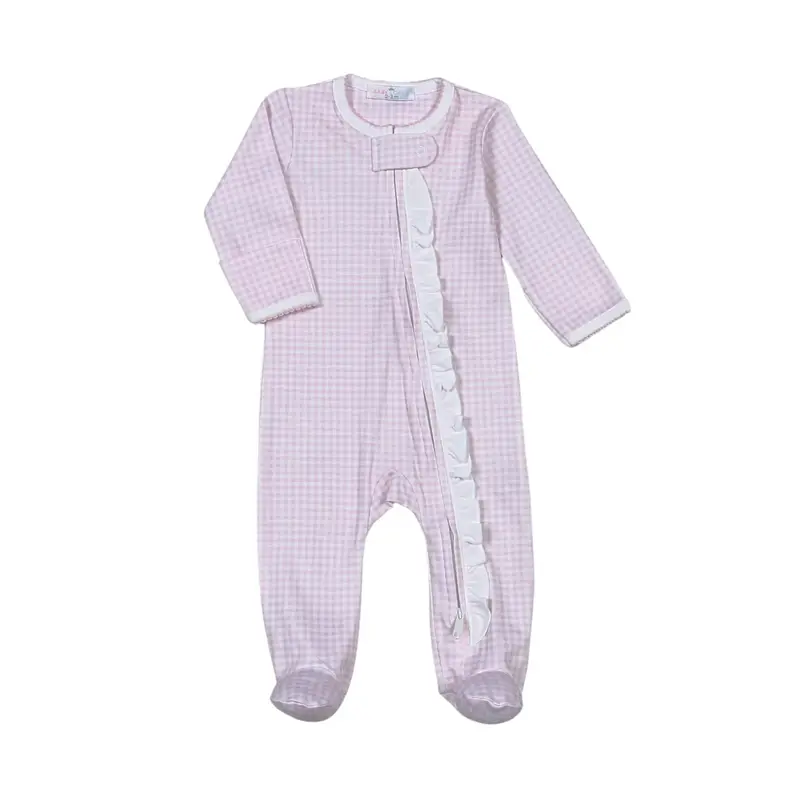 Baby Loren Pink Gingham Zip-Front Footie 1
