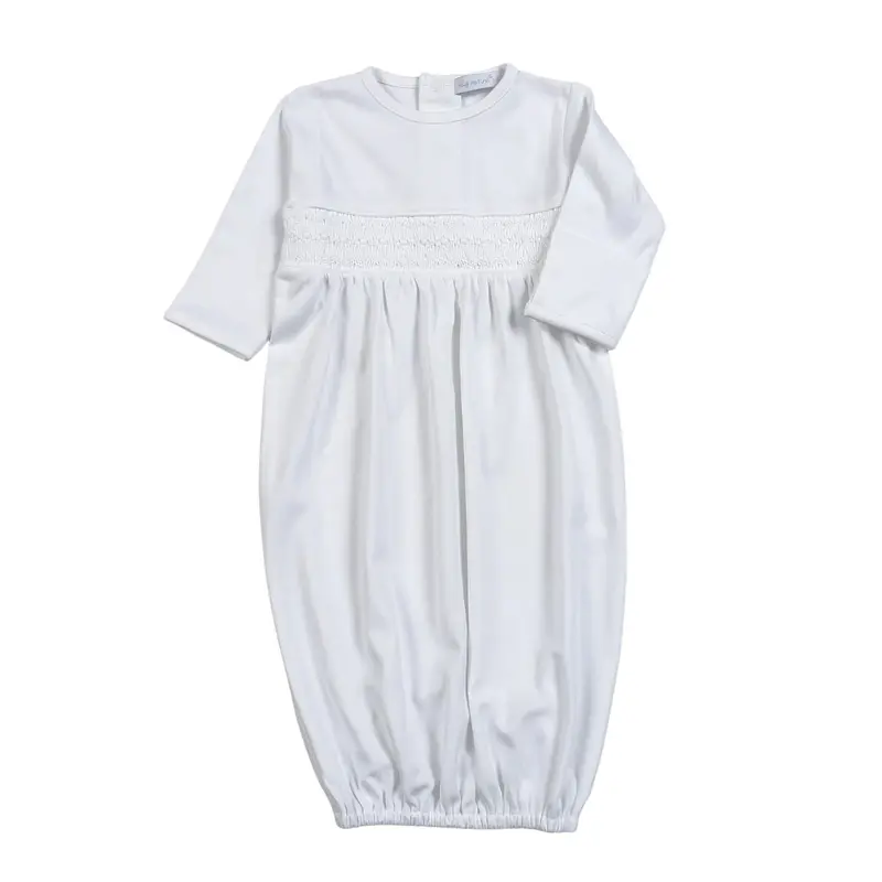 Baby Loren White Hand-Smocked Pima Cotton Gown 1