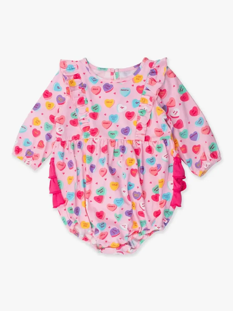 'Be My Valentine' Long-Sleeve Waterfall Bubble Romper 1