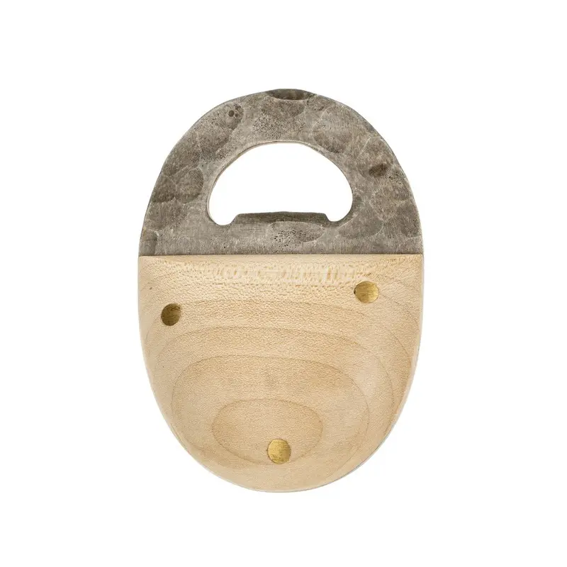 Beechwood Handle Bottle Opener – Handcrafted Wooden & Hammered Metal Bar Tool 1