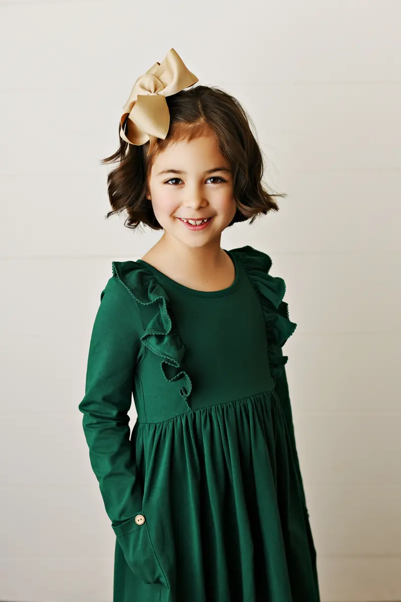 Bella Hunter Green Pocket Dress For Girls 1