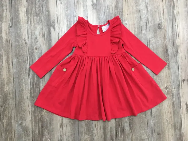 Bella Red Pocket Dress For Girls 1