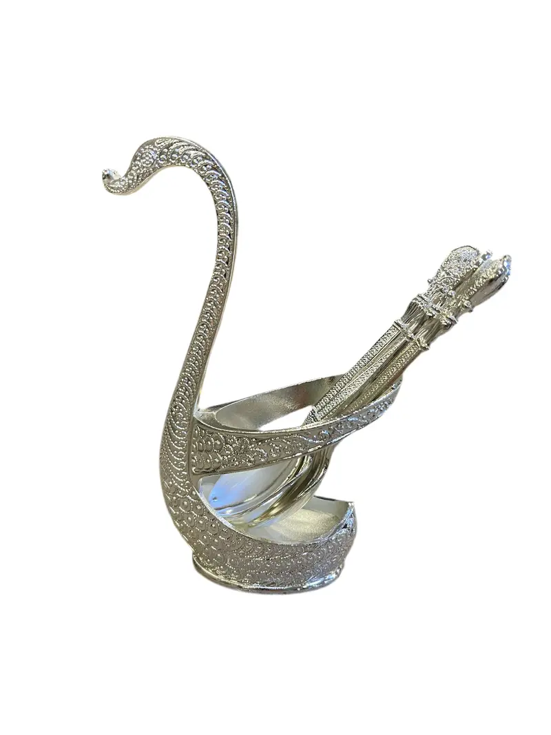 Belle Collection Silver Swan-Shaped Metal Spoon Holder (6-Piece) 1
