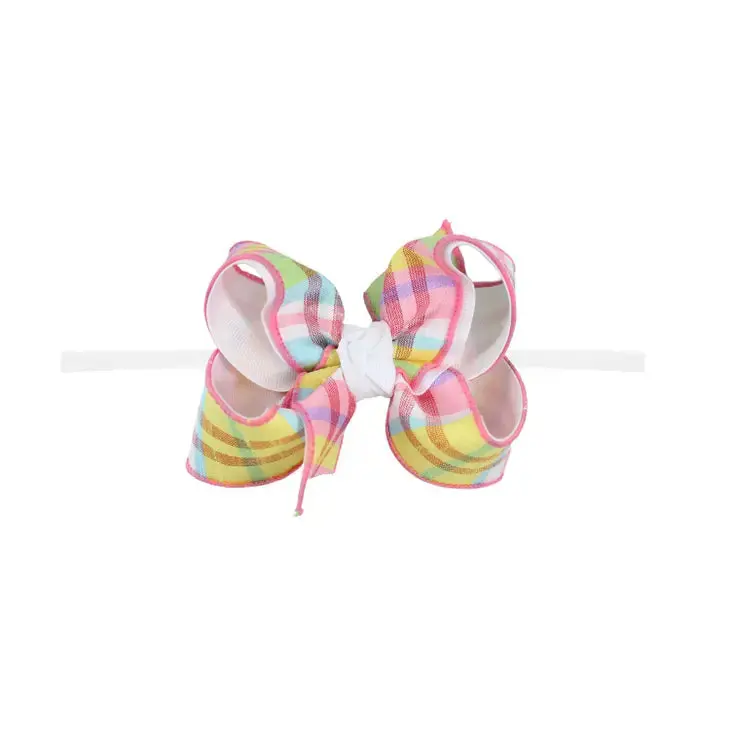 Beyond Creations Pastel Plaid Headband With 1/4" Pantyhose Accent 1