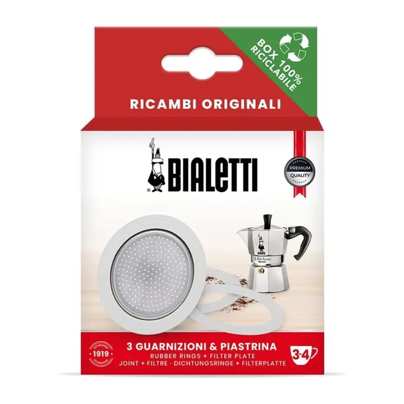 Bialetti Moka Pot Replacement Parts: Filter Plate & 3 Sealing Rings 1