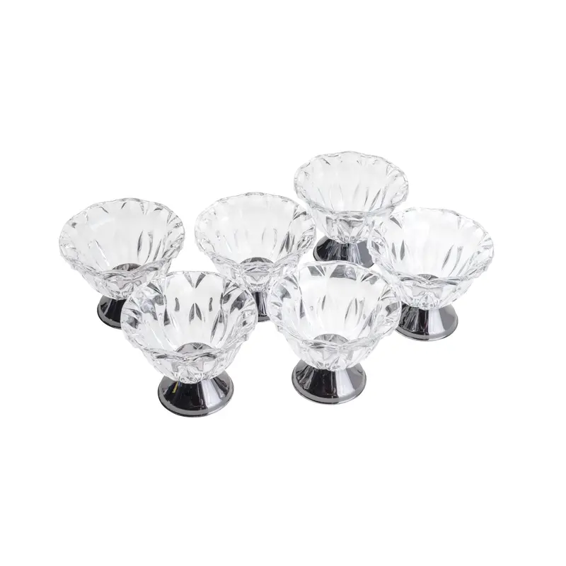 Black Louise Dessert Bowl Set – 6 Crystal Bowls With Matching Spoons 1